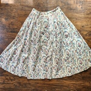 Vintage Cotton Floral Bows Cotton Button Front Cottage Garden Girl Full Skirt